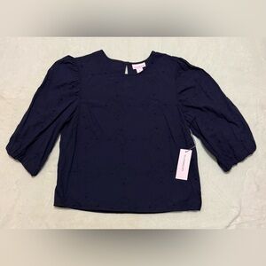 Liz Claiborne Navy Blouse with Puff Sleeves